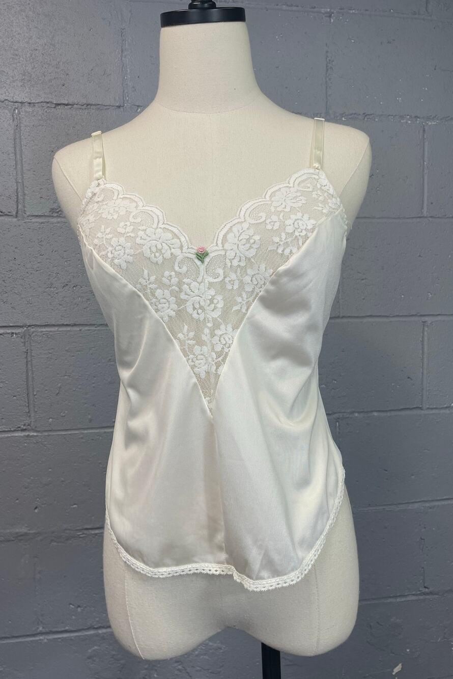 Vintage 1970s Maidenfom Chantilly White Nylon Lace Camisole Tops Size 34 Small